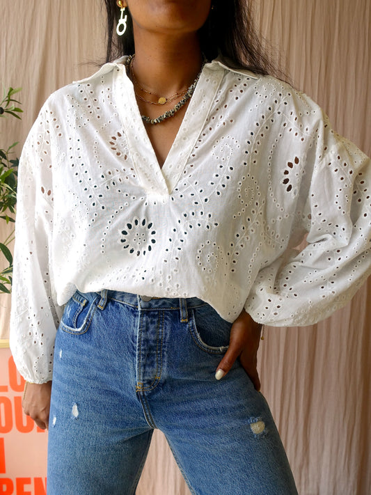 Shoeby broderie loose fit blouse cloud white