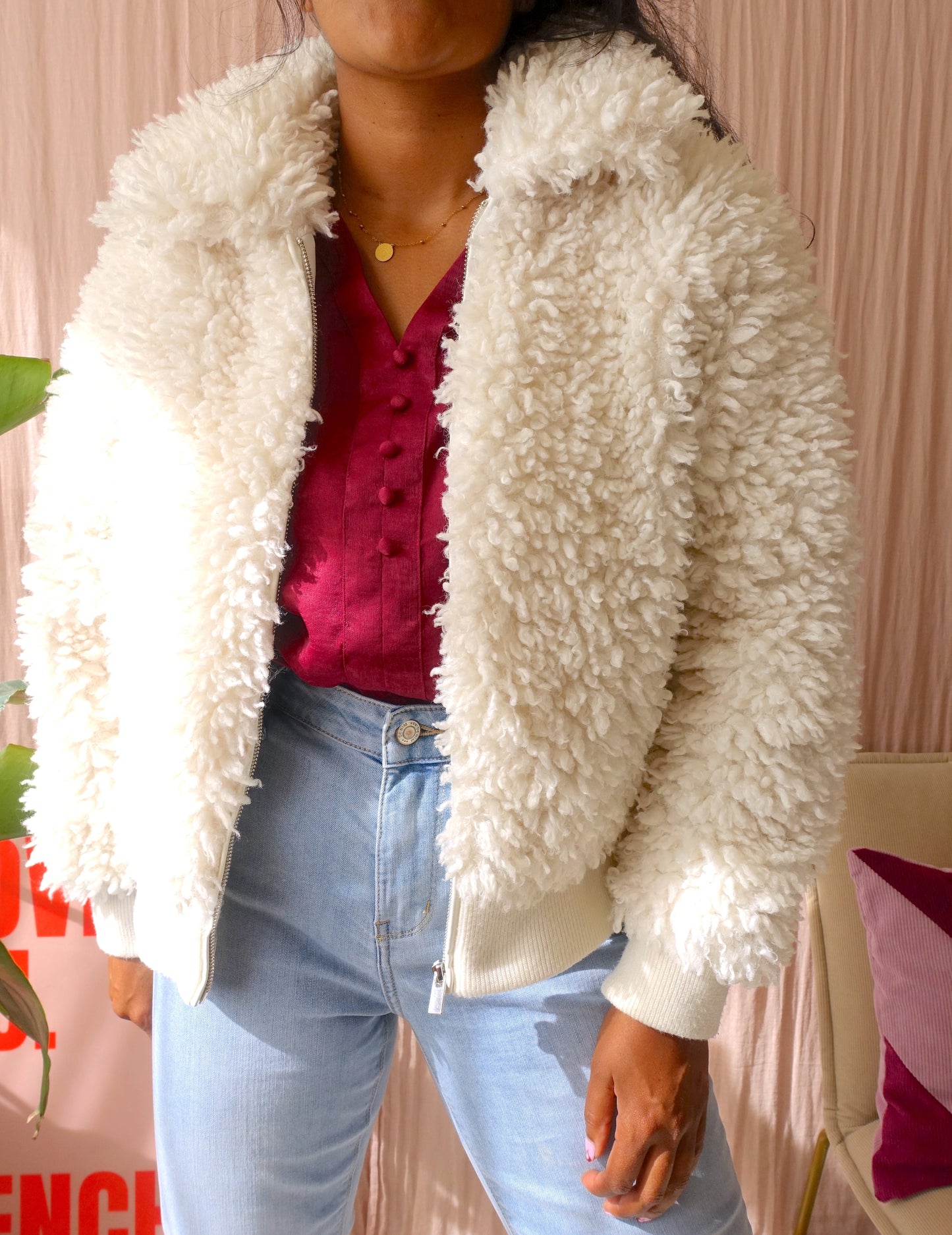Maje Paris faux shearling cropped jack wit
