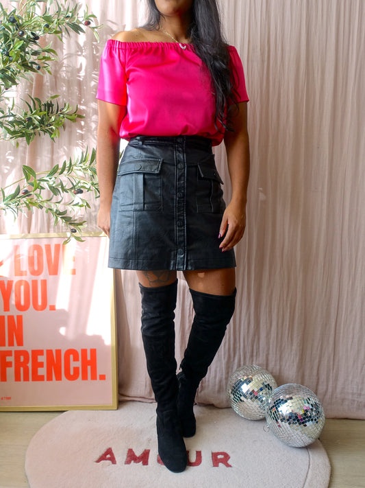 Maje Paris luny shiny offshoulder top fuchsia