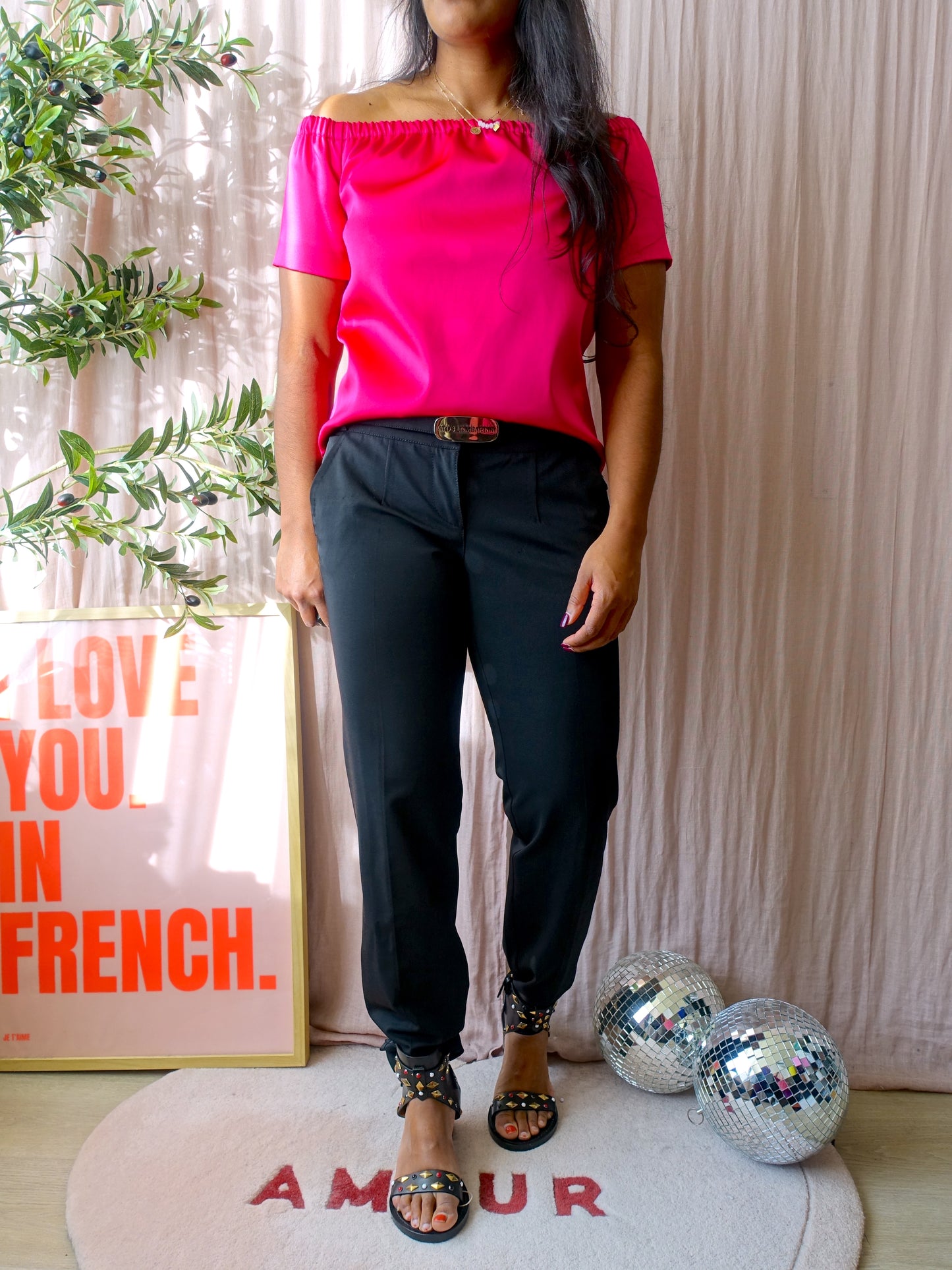 Maje Paris luny shiny offshoulder top fuchsia