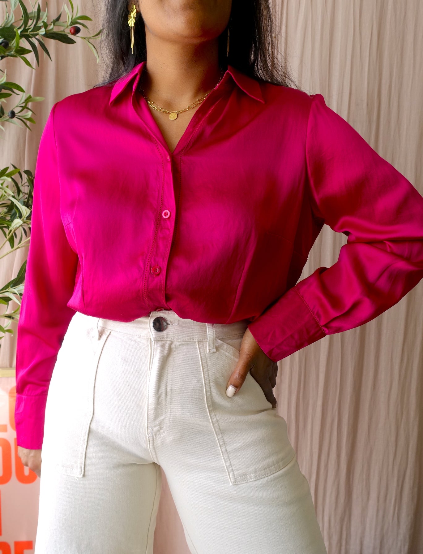 Vintage Marcona 100% silk shirt magenta