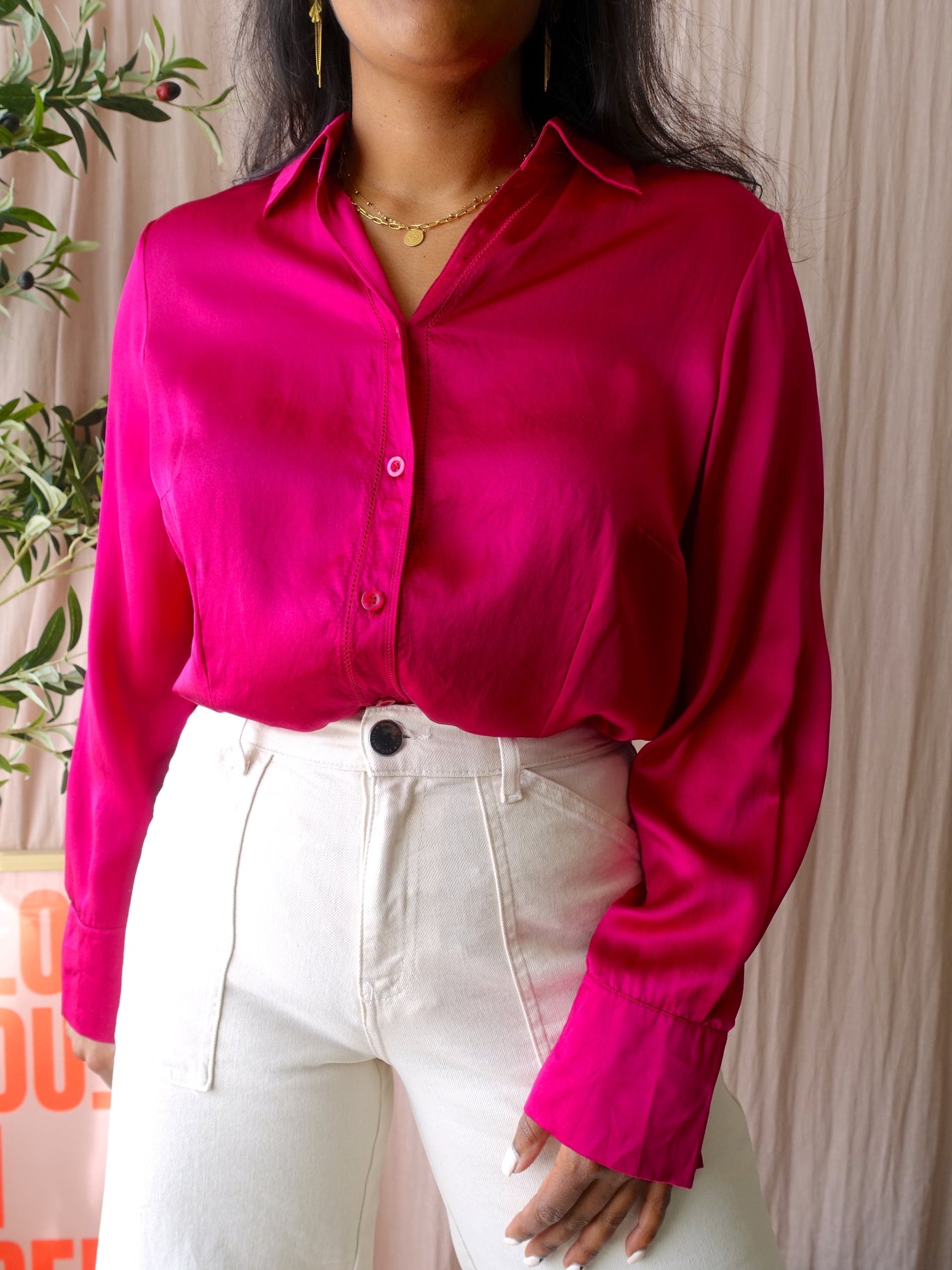 Vintage Marcona 100% silk shirt magenta