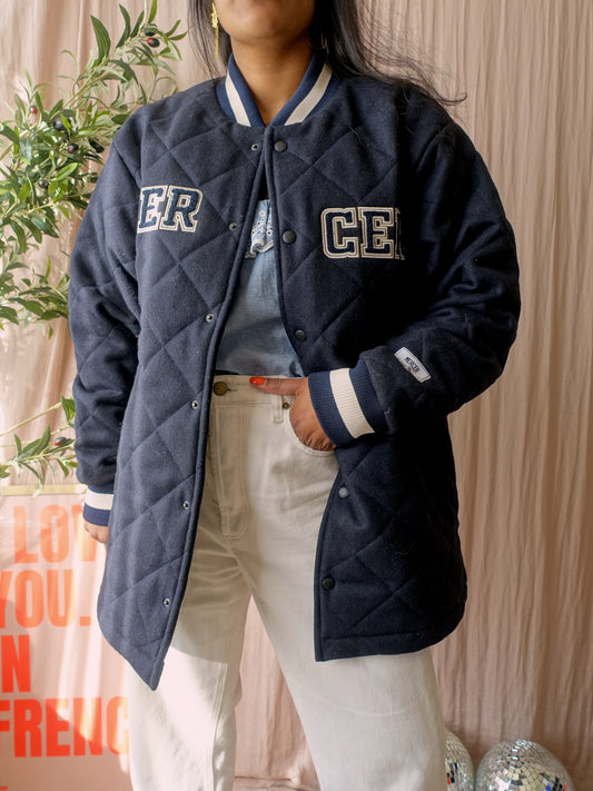 Mercer quilted varsity wool jacket navy