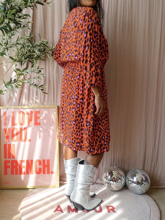 Modström leopard print midi dress robbie tangerine / lila