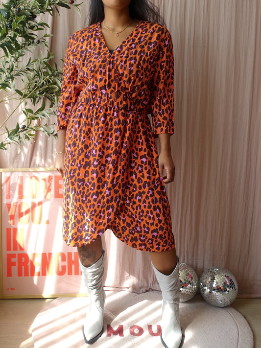 Modström leopard print midi dress robbie tangerine / lila