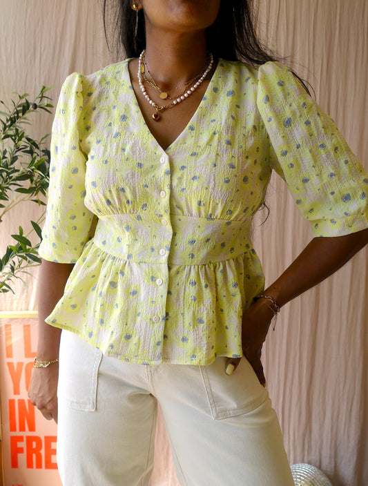 Modström cupid peplum top pale lime yellow