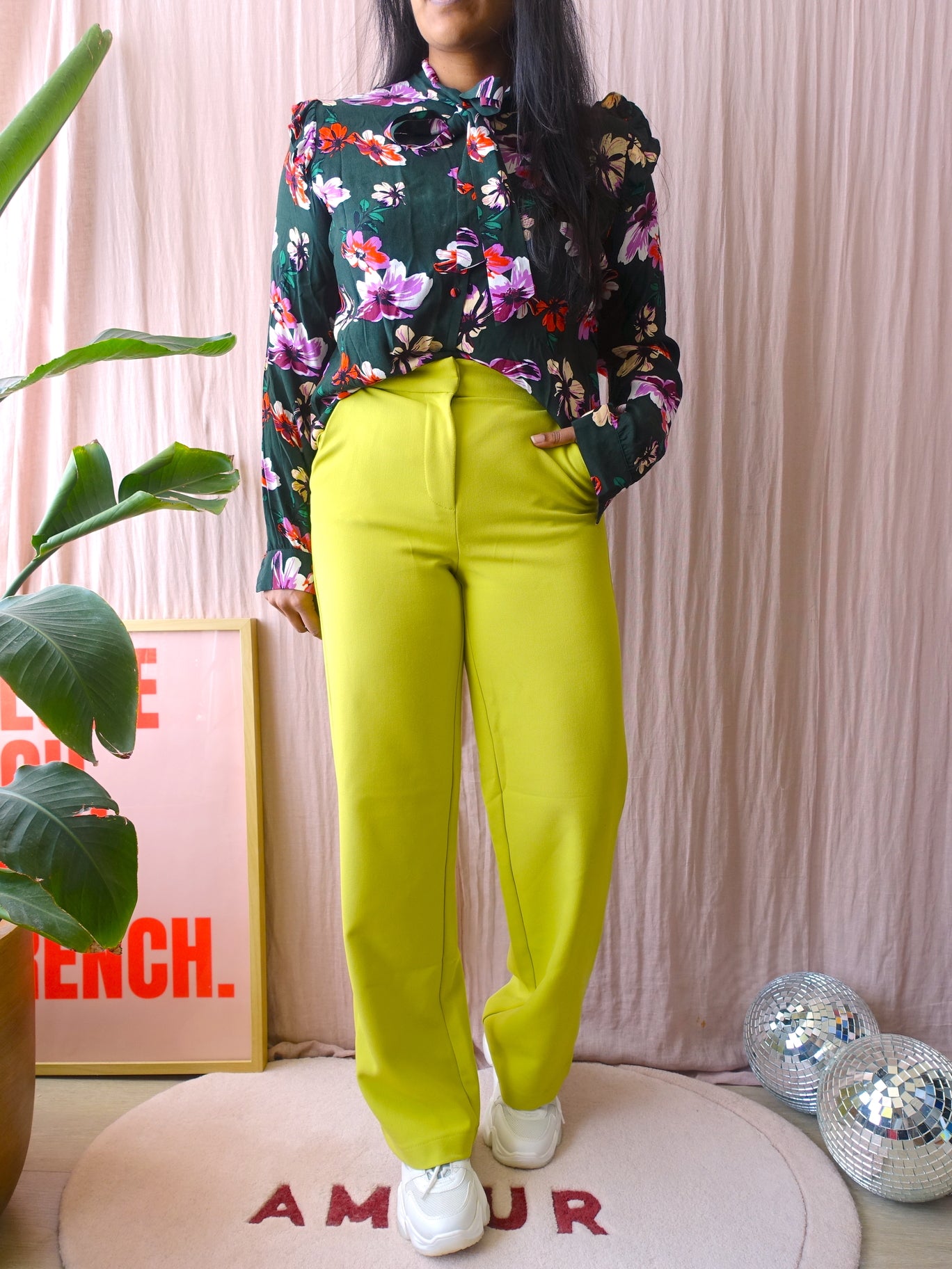 Y.A.S wide leg high rise broek apple green