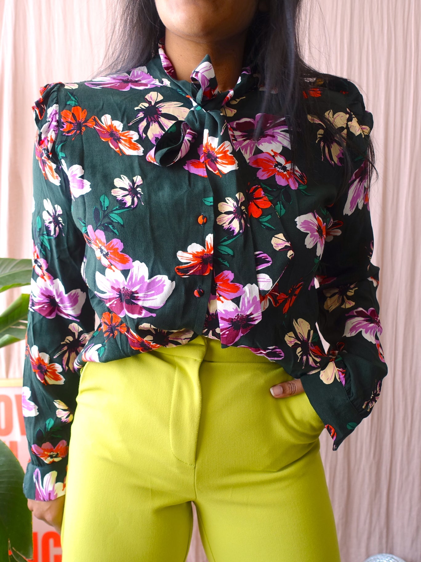 Y.A.S wide leg high rise broek apple green