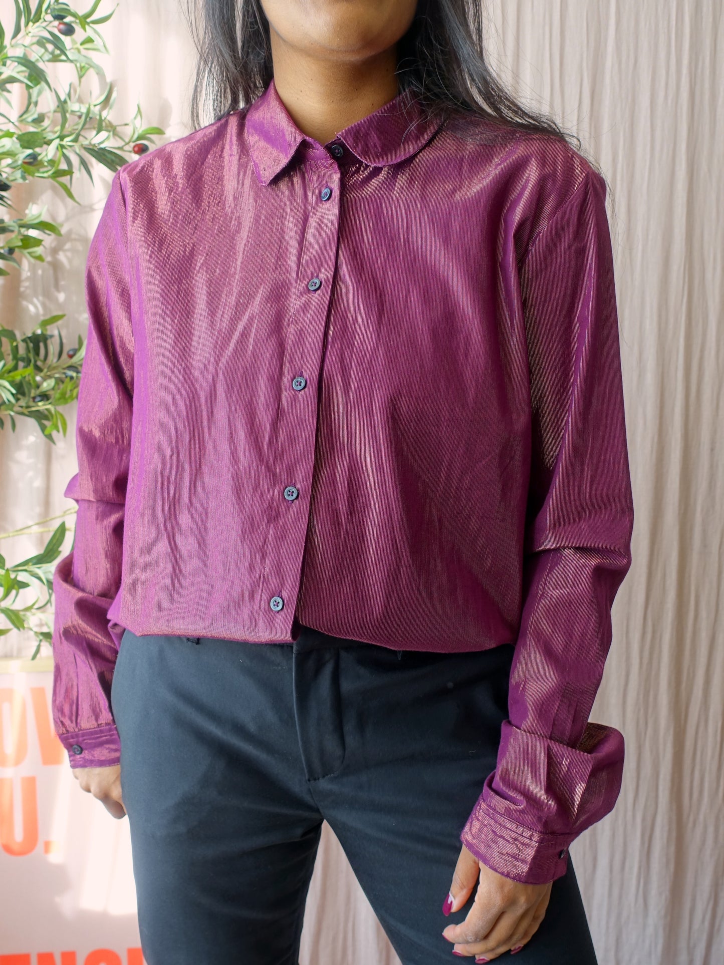 Scotch & Soda cotton lurex blouse aubergine sunset