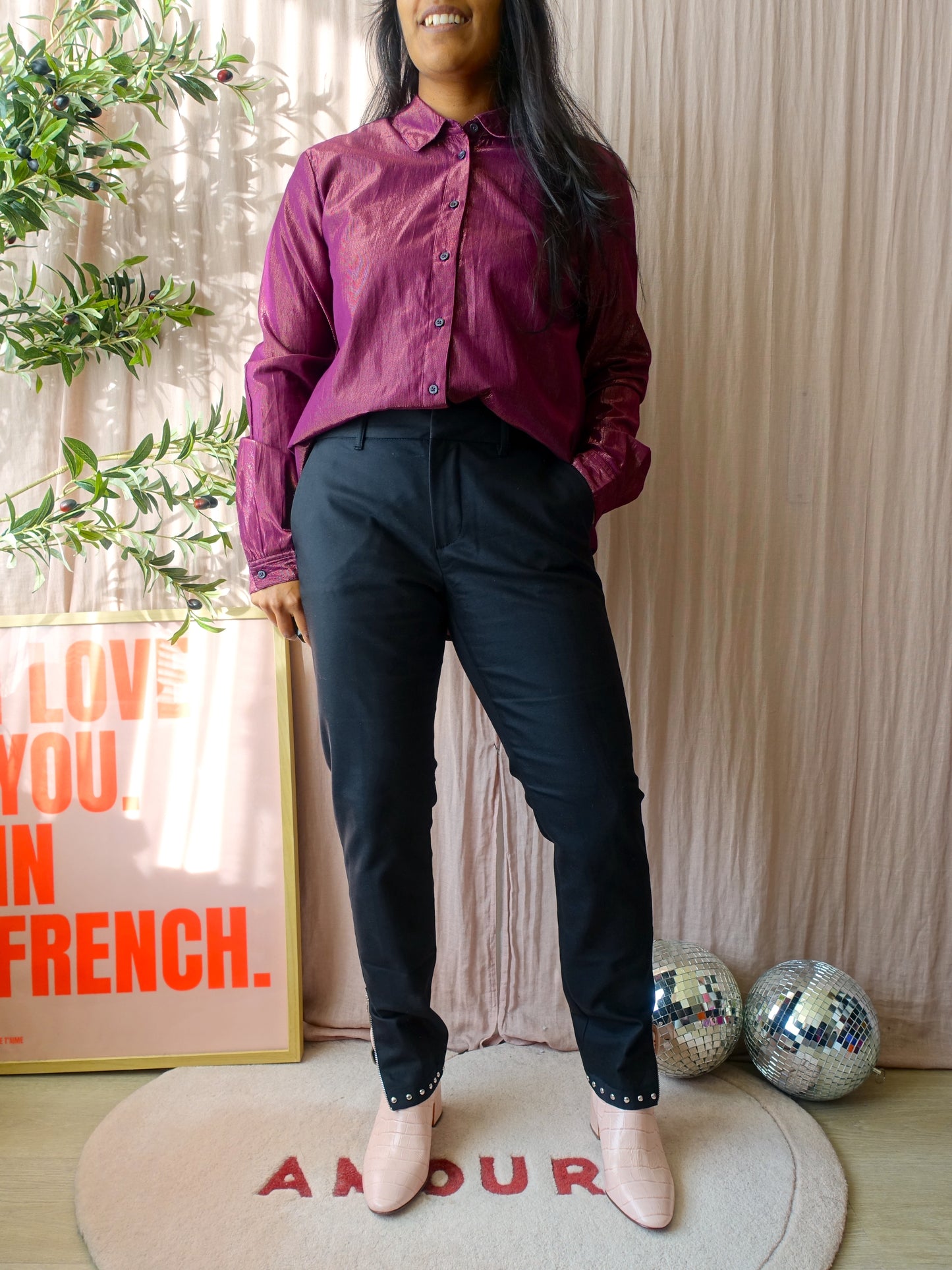 Scotch & Soda cotton lurex blouse aubergine sunset