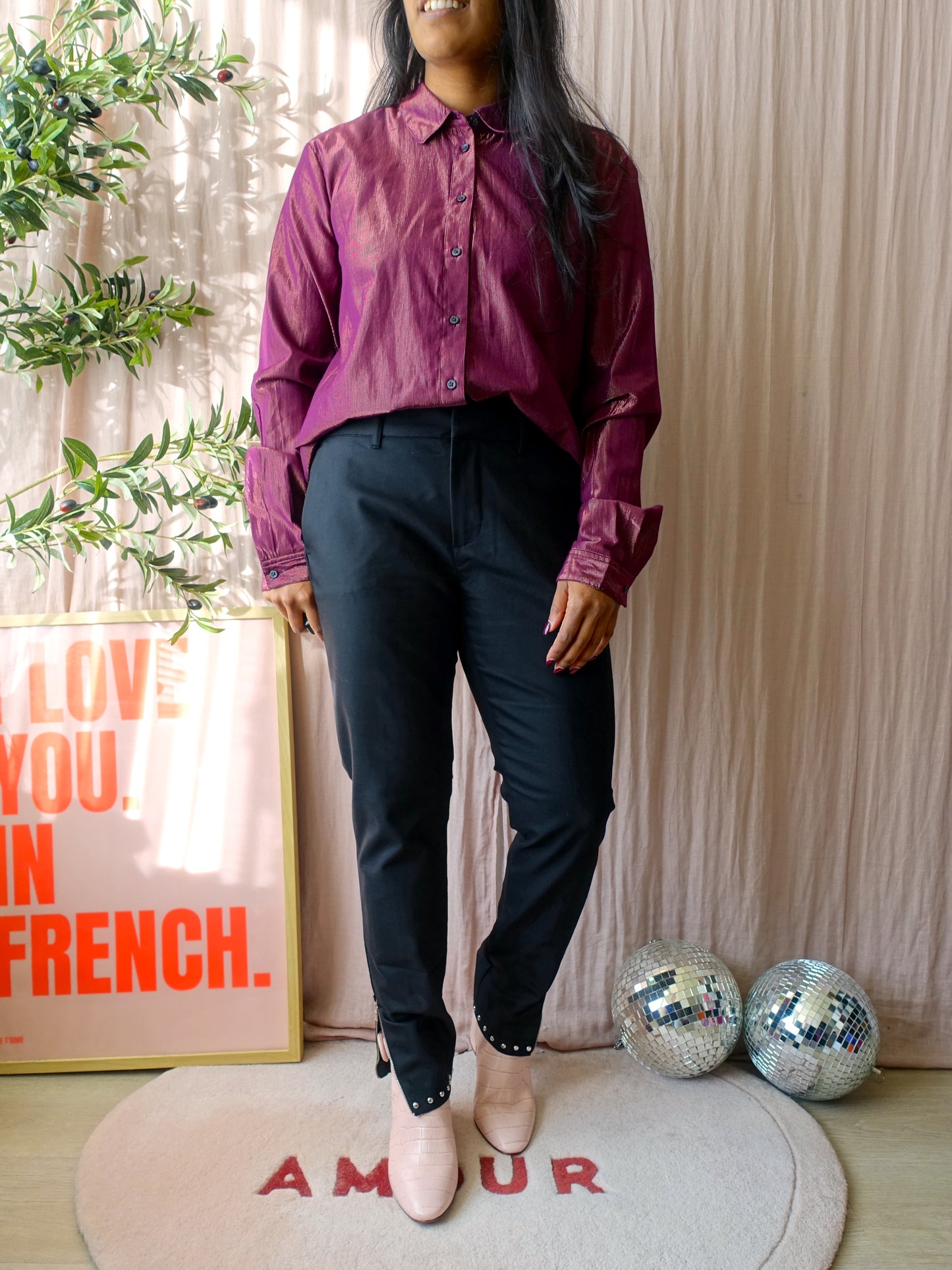 Scotch & Soda cotton lurex blouse aubergine sunset
