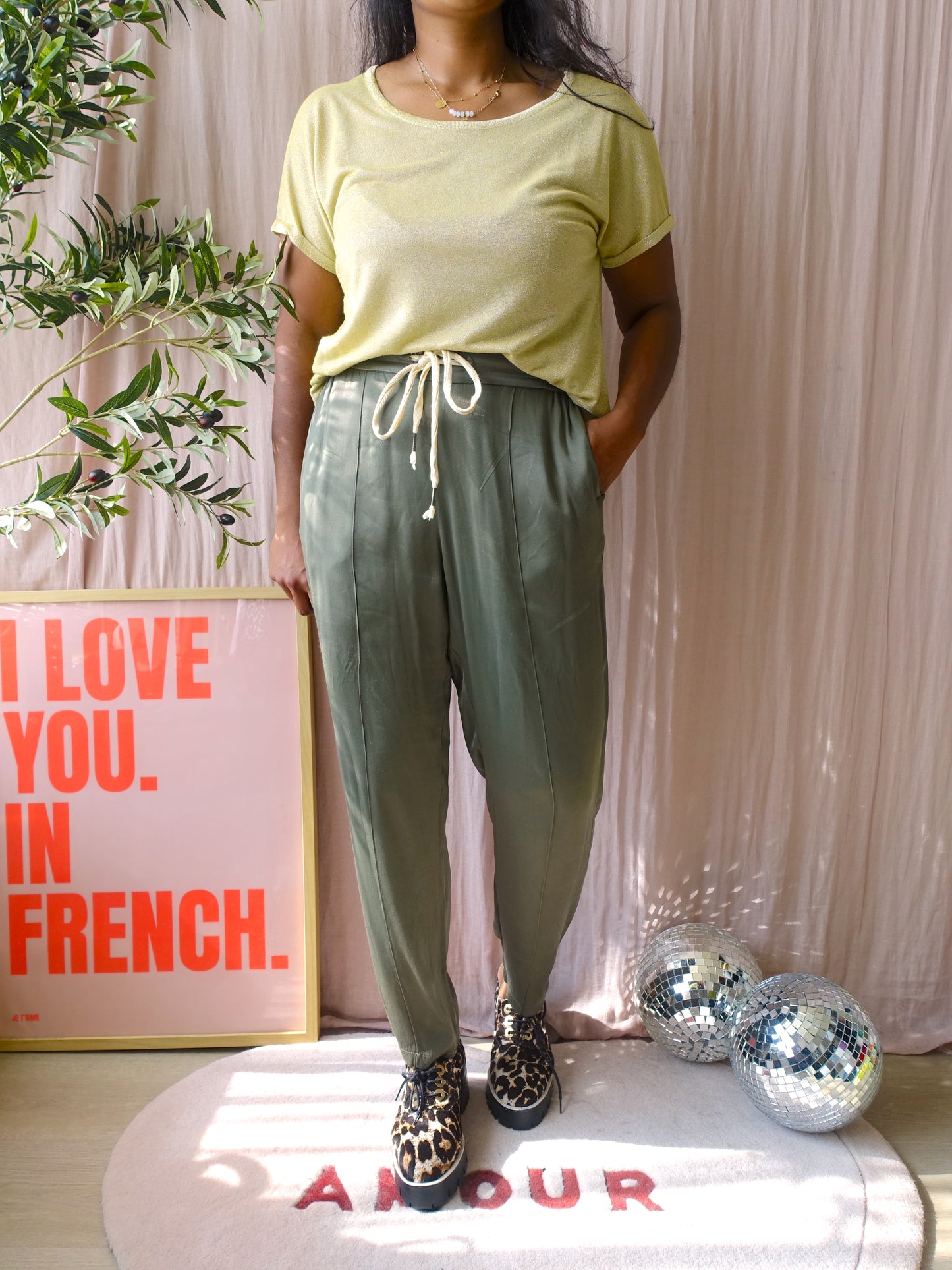 Mos Mosh knitted lurex tee golden olive