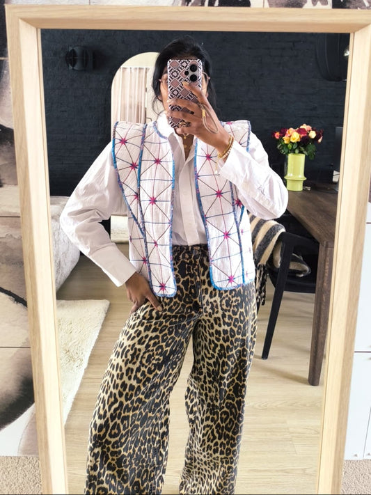 My Jewellery quilted embroidery gilet wit