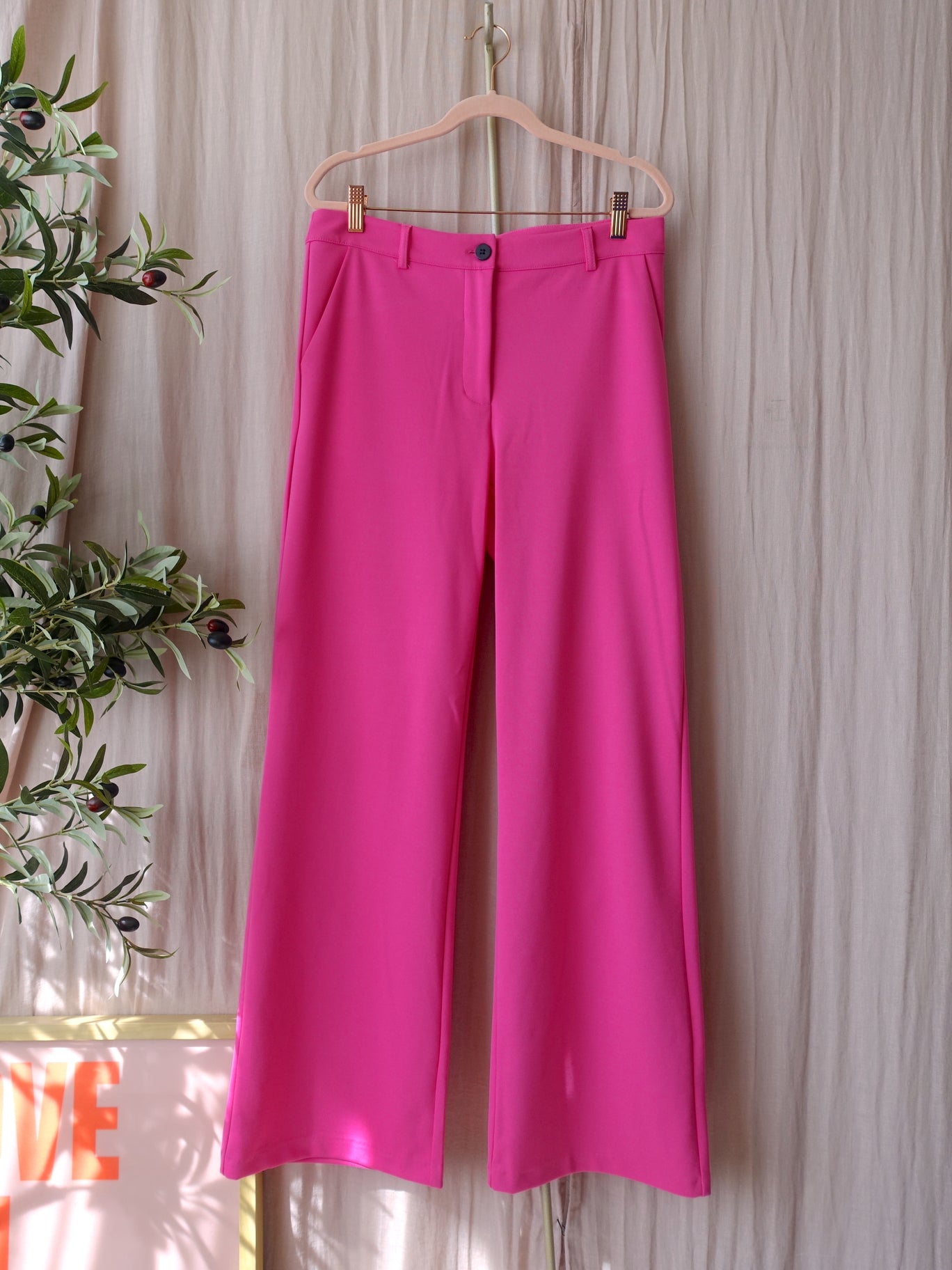 Freequent high waist stretch wide leg hot pink