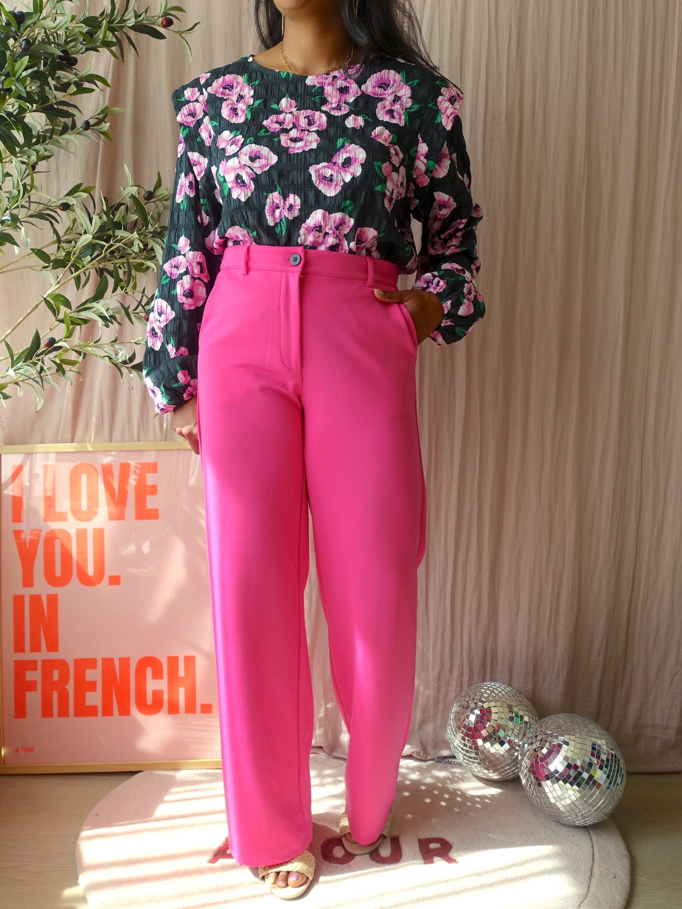 Coco Bella seersucker floral top forrest / pink