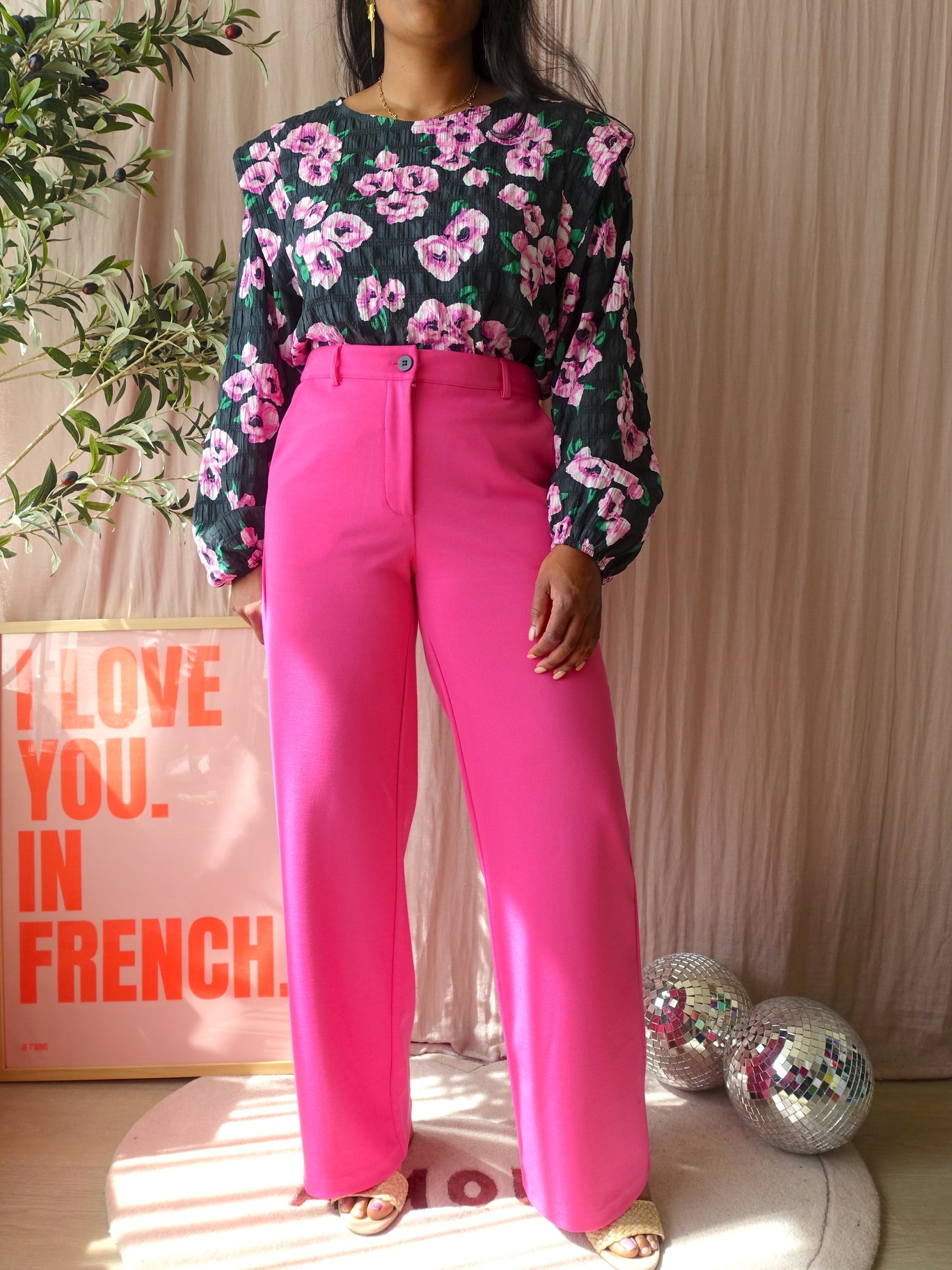 Coco Bella seersucker floral top forrest / pink