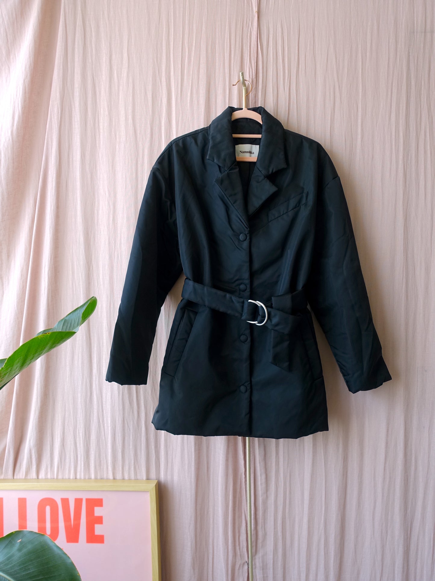 Nanushka liano belted trench coat black