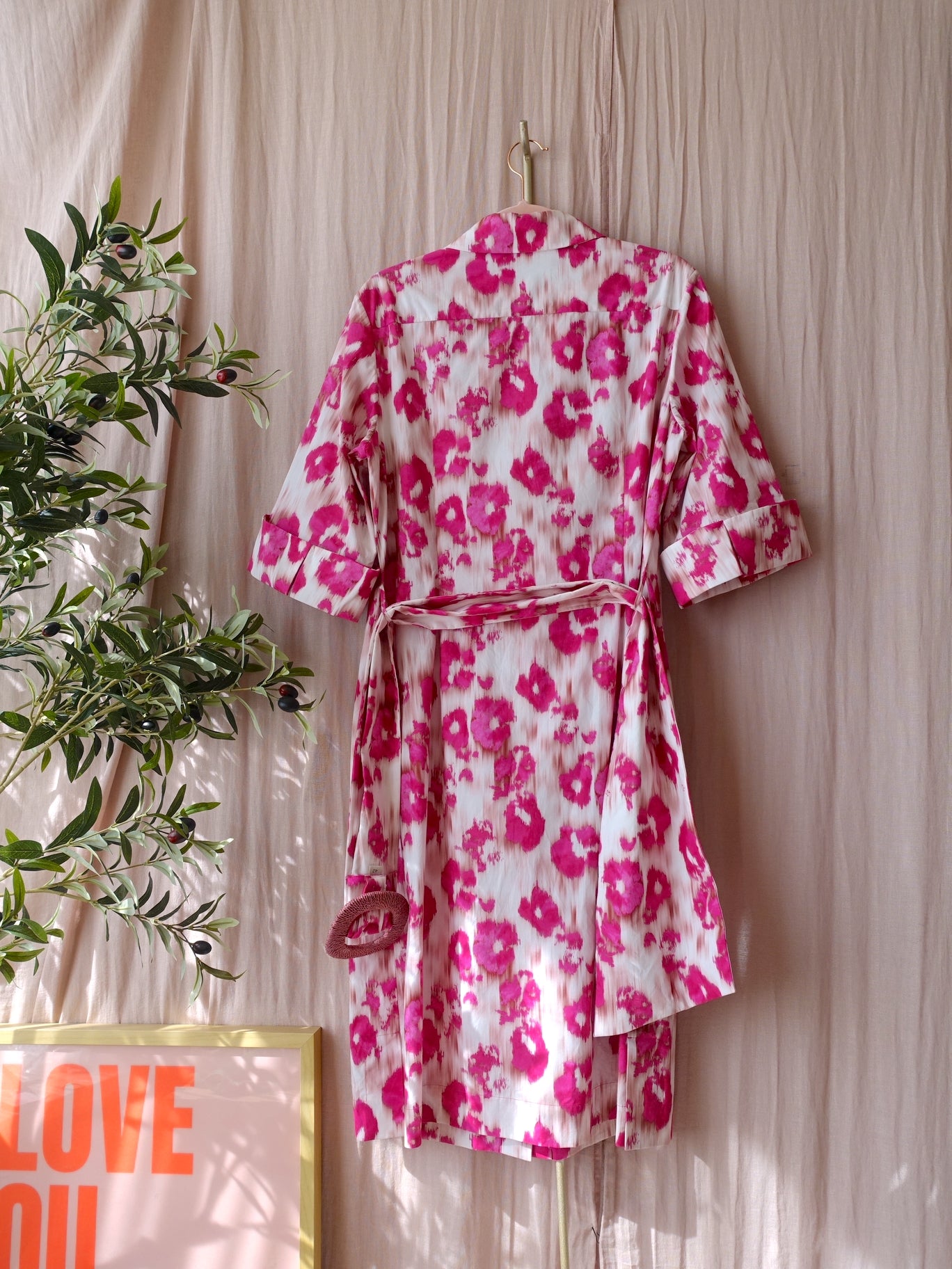 Natan exclusive cotton midi jurk fuchsia / wit
