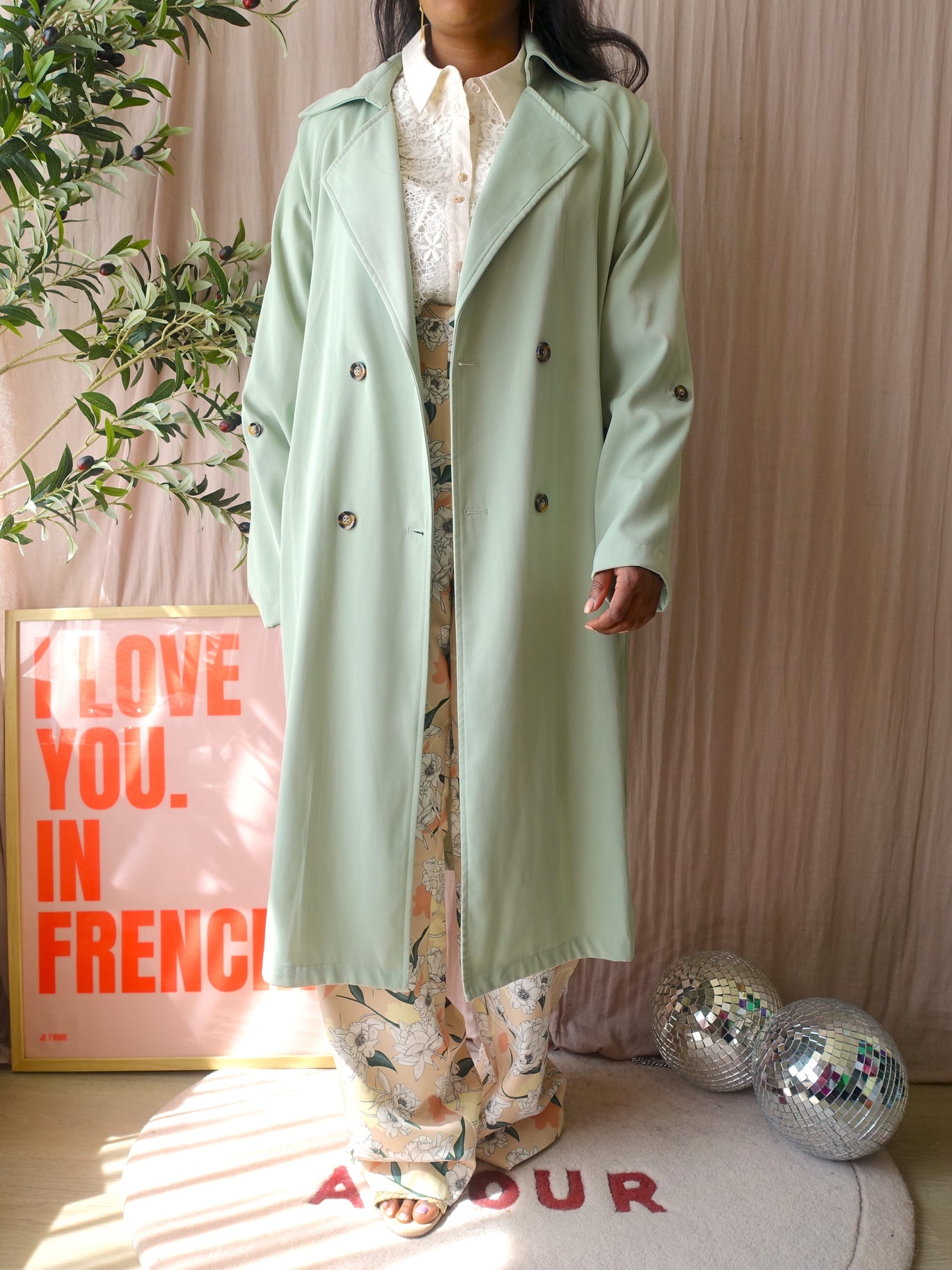 Ydence Francis rayonmix trenchcoat pastel green