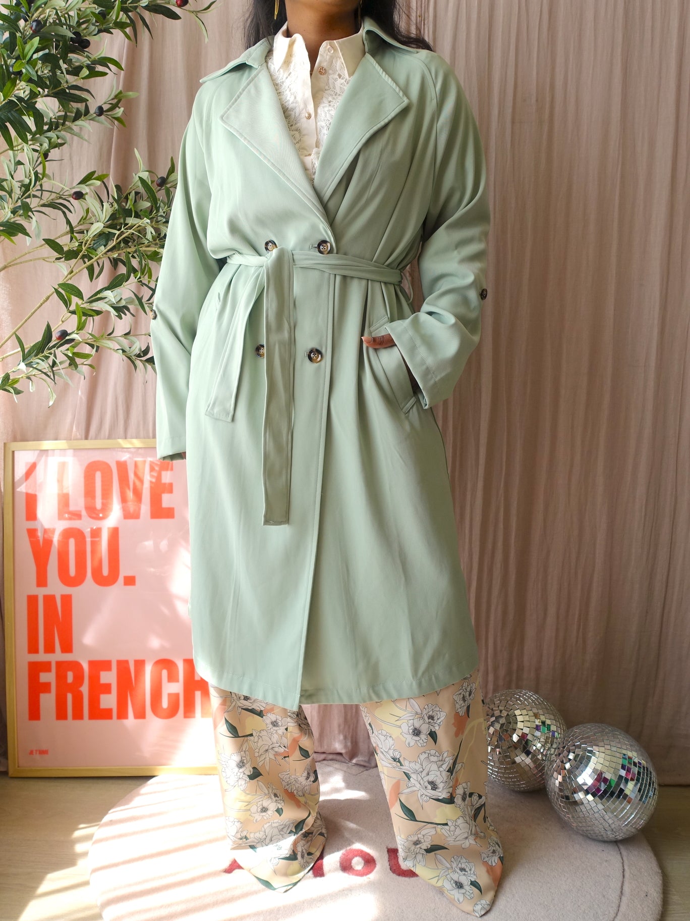 Ydence Francis rayonmix trenchcoat pastel green