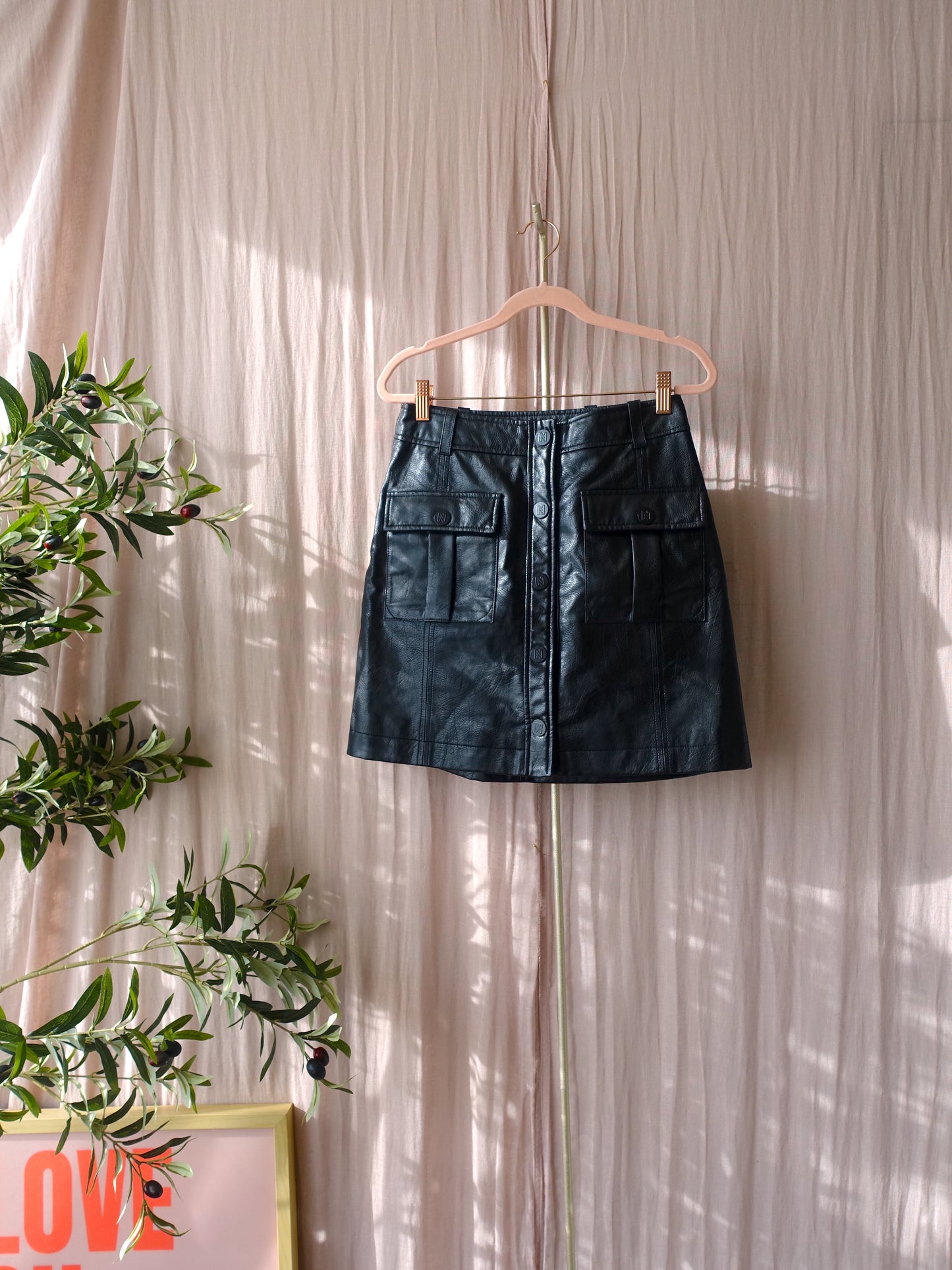 Nikkie high waist vegan leather skirt black
