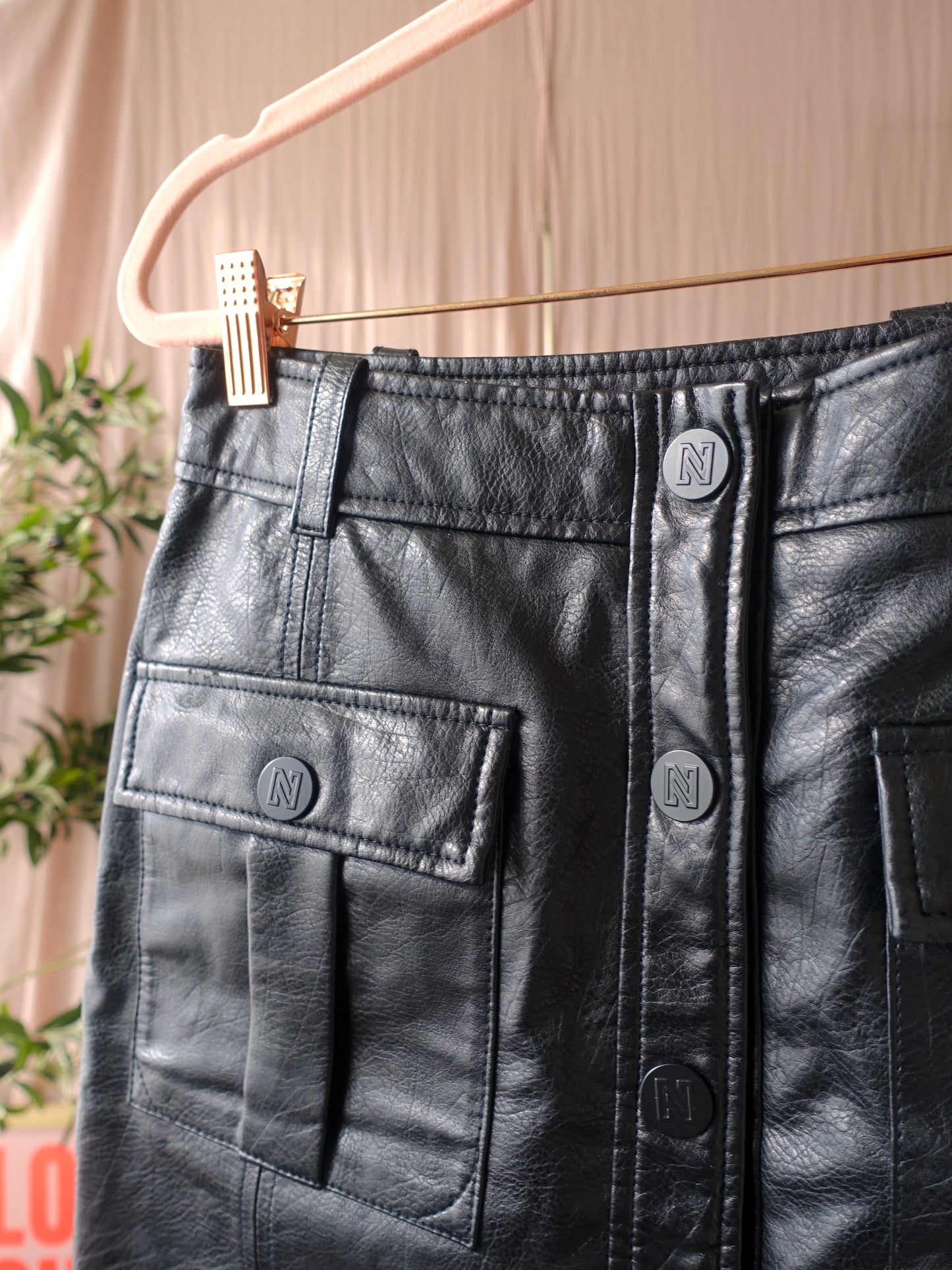 Nikkie high waist vegan leather skirt black