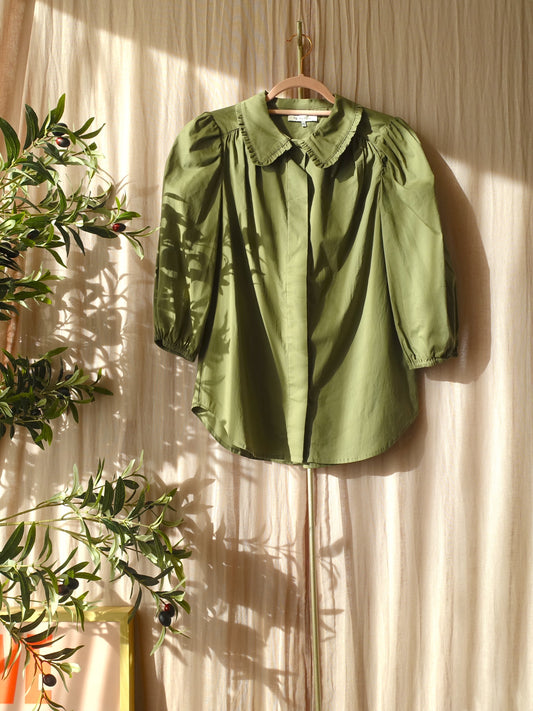 Nukus Maria cotton blouse olivine