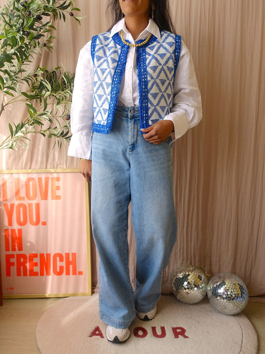 Nukus meila embroidered gilet kobalt / wit