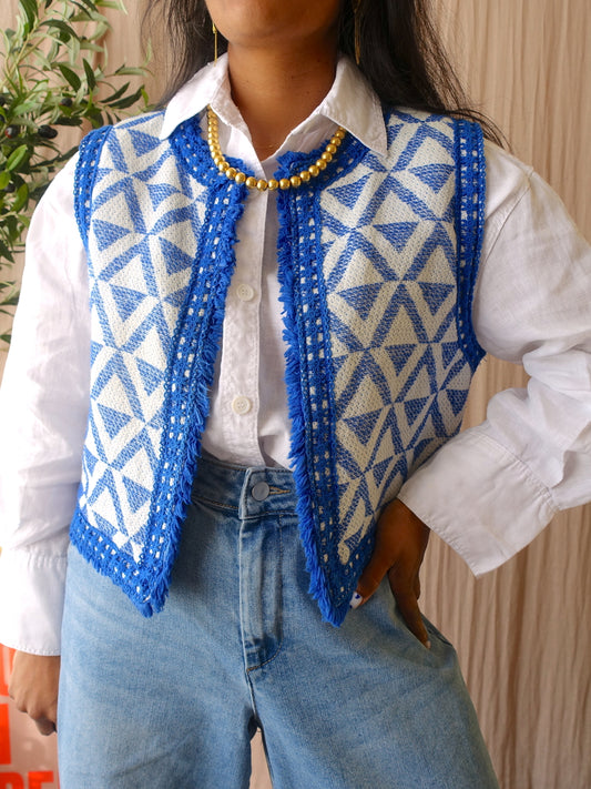 Nukus meila embroidered gilet kobalt / wit