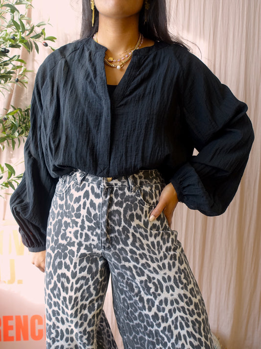 OPUS frapina crinkle blouse zwart