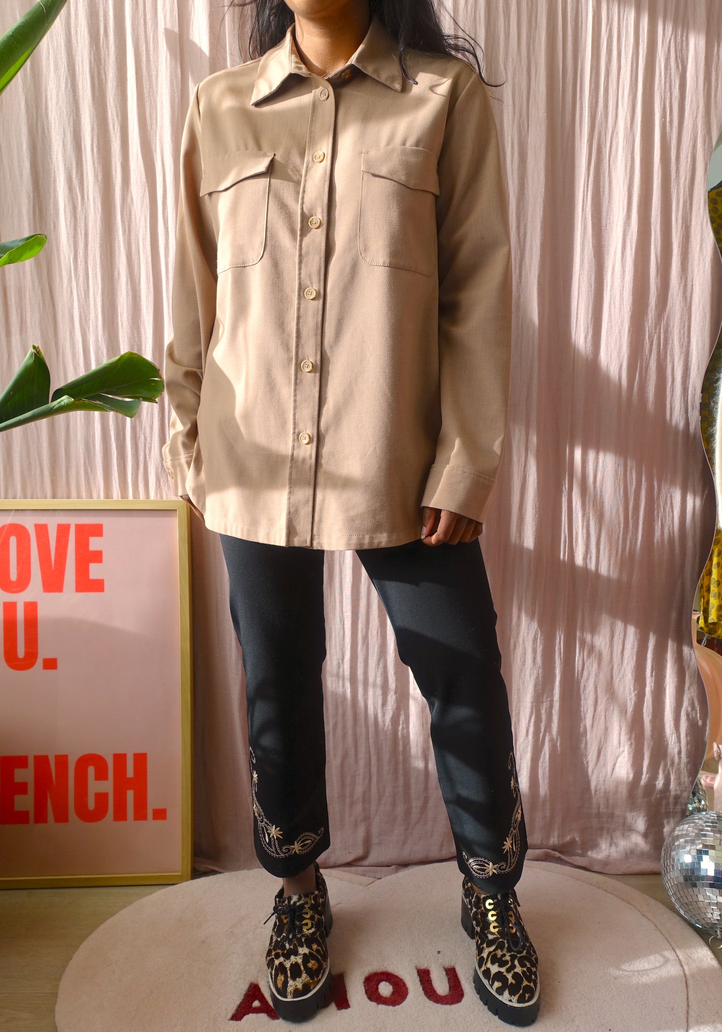 Opus oversized natural shirt beige