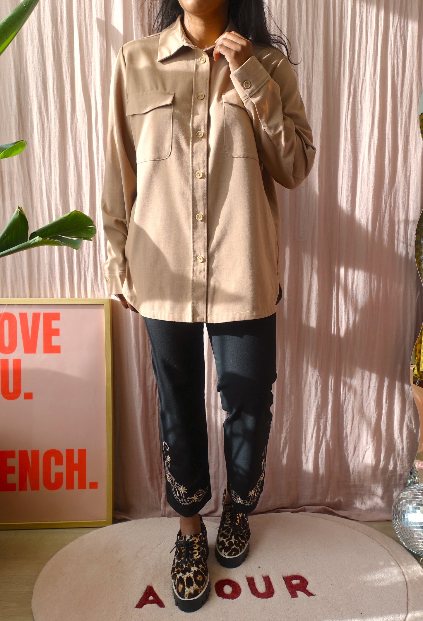 Opus oversized natural shirt beige