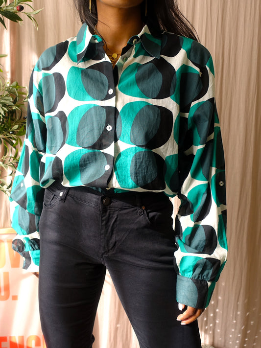 OPUS cotton artwork shirt fumine deep teal