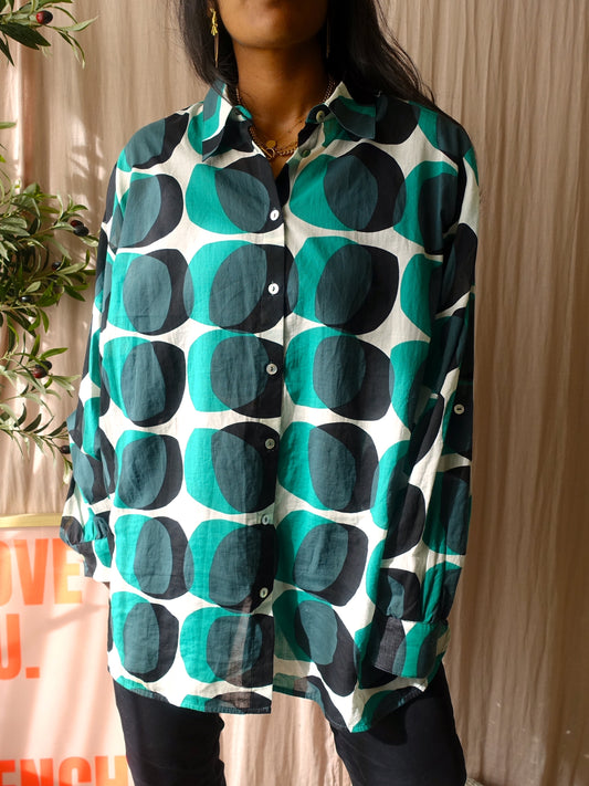 OPUS cotton artwork shirt fumine deep teal