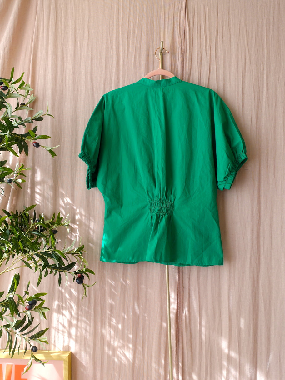 Poplin cotton smock detail top court green