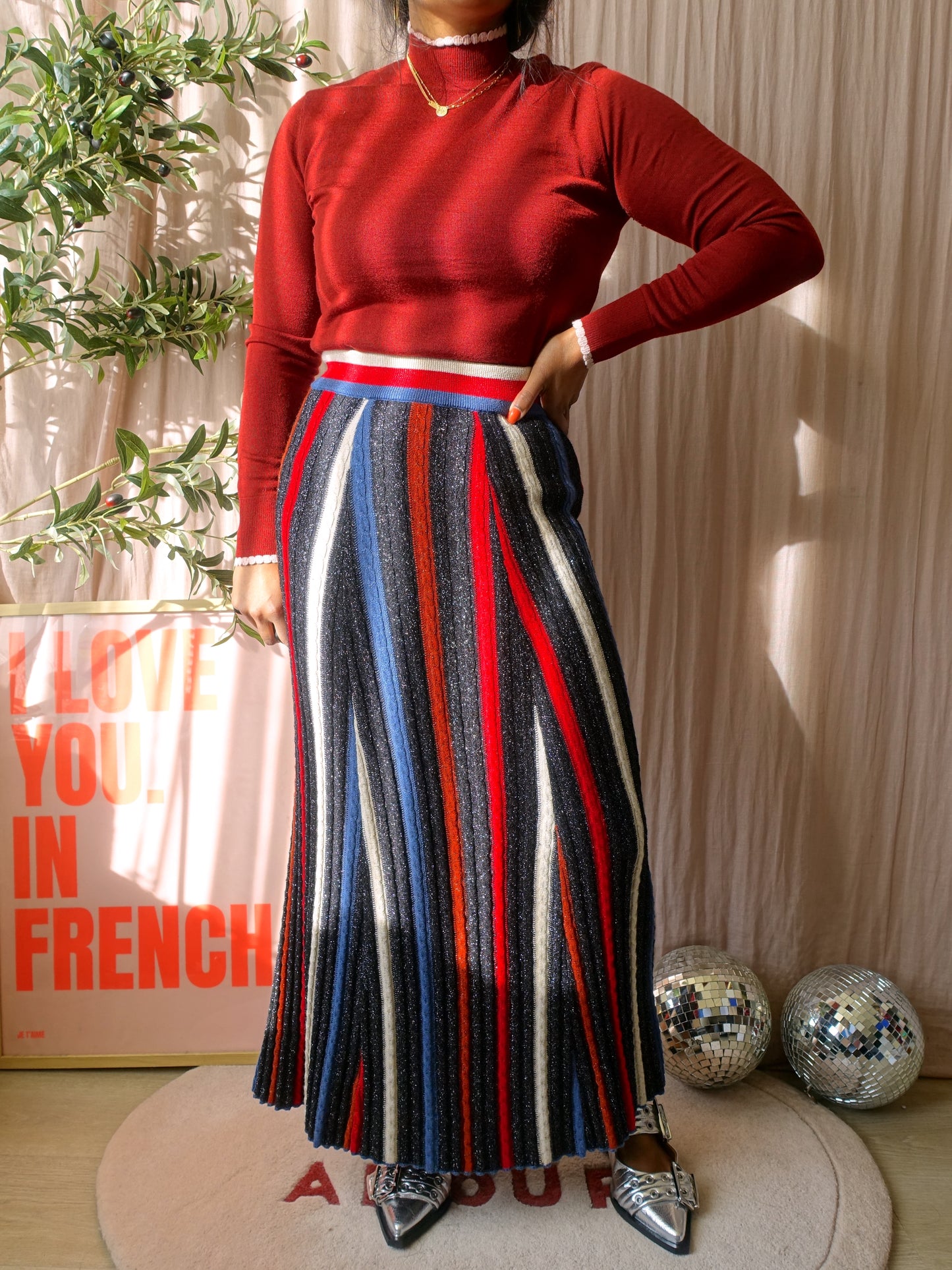 & Other Stories stripe knit lurex skirt