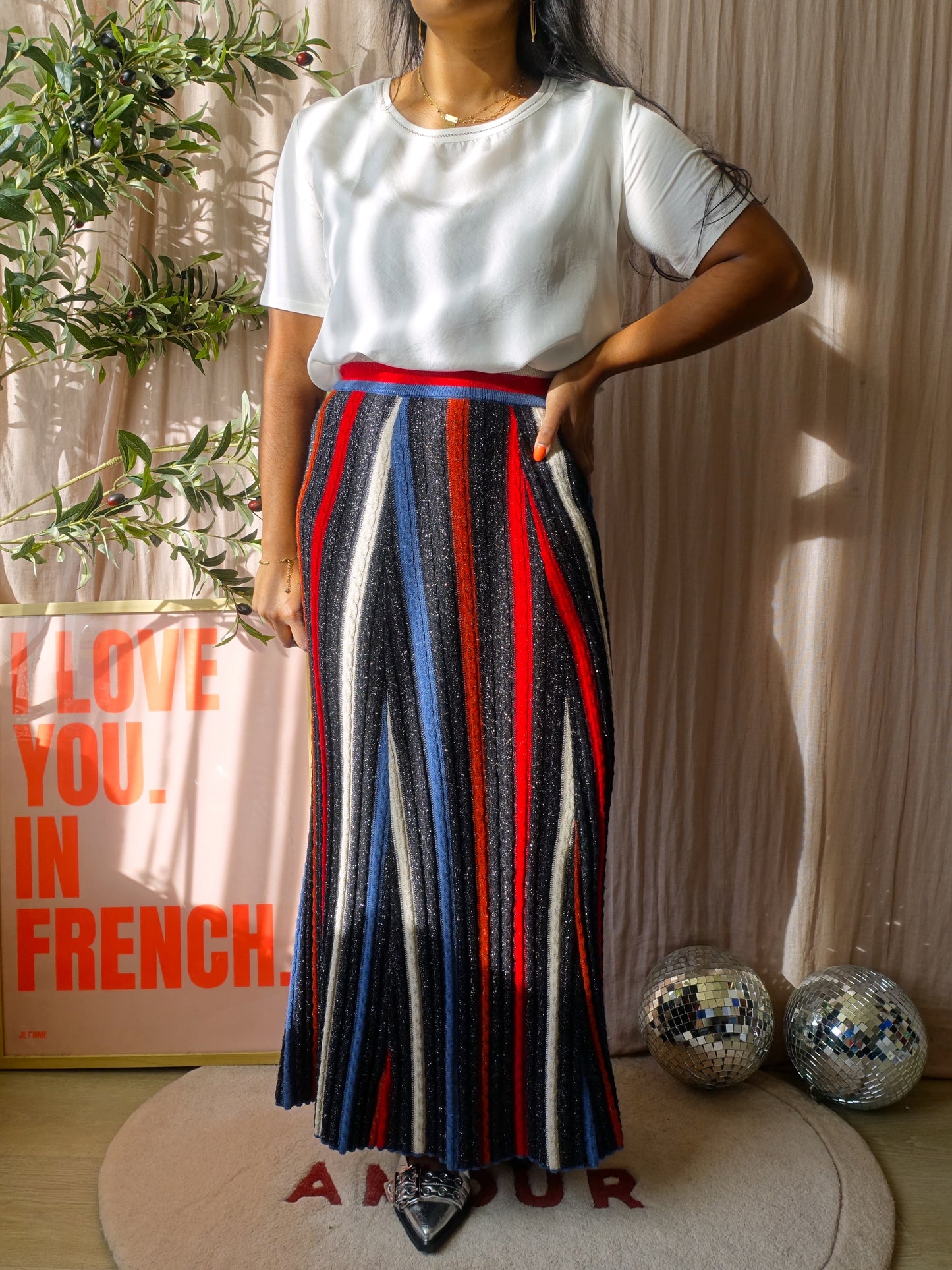 & Other Stories stripe knit lurex skirt