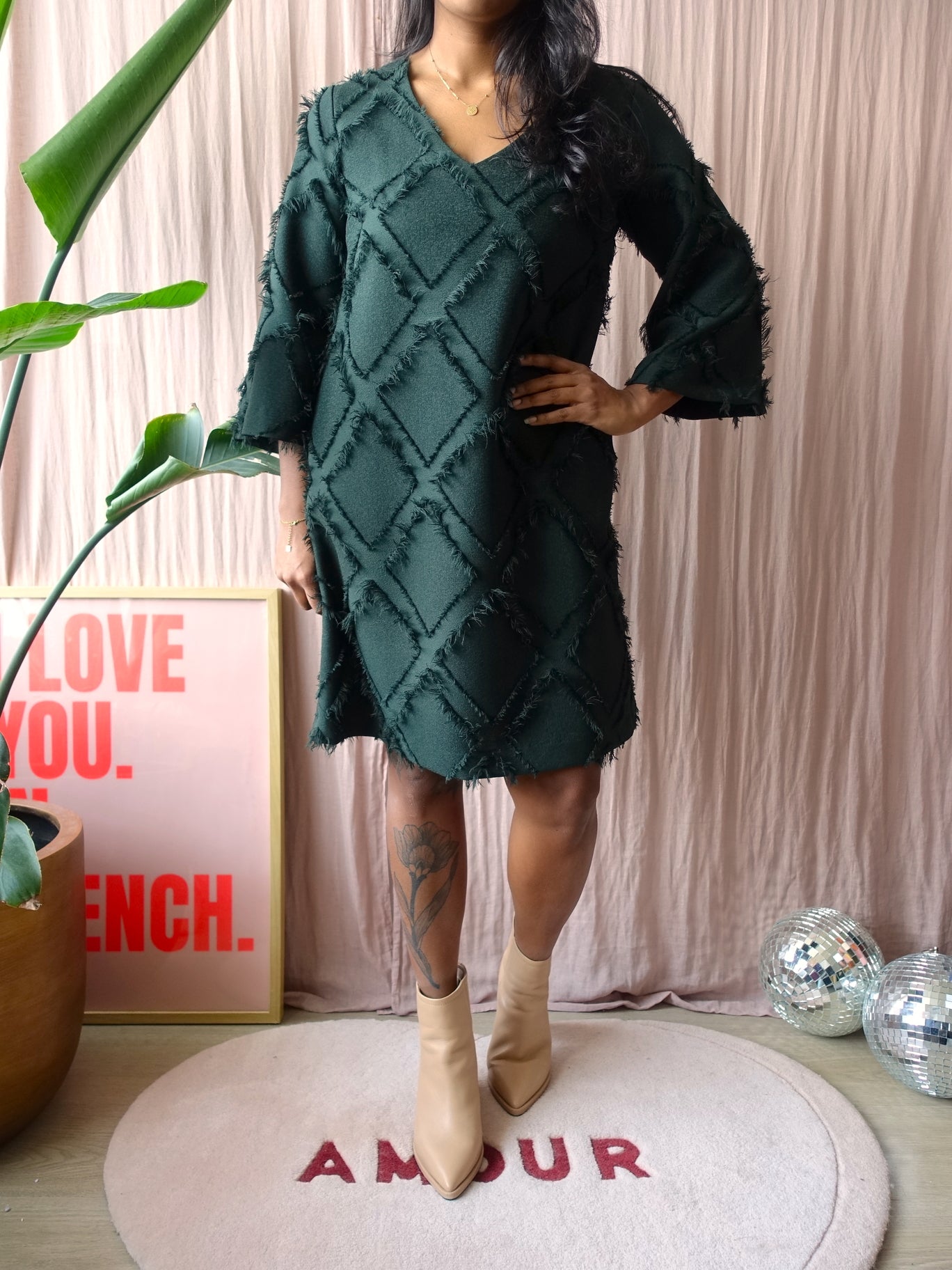 Otto d'Ame mini frill jurk forest green