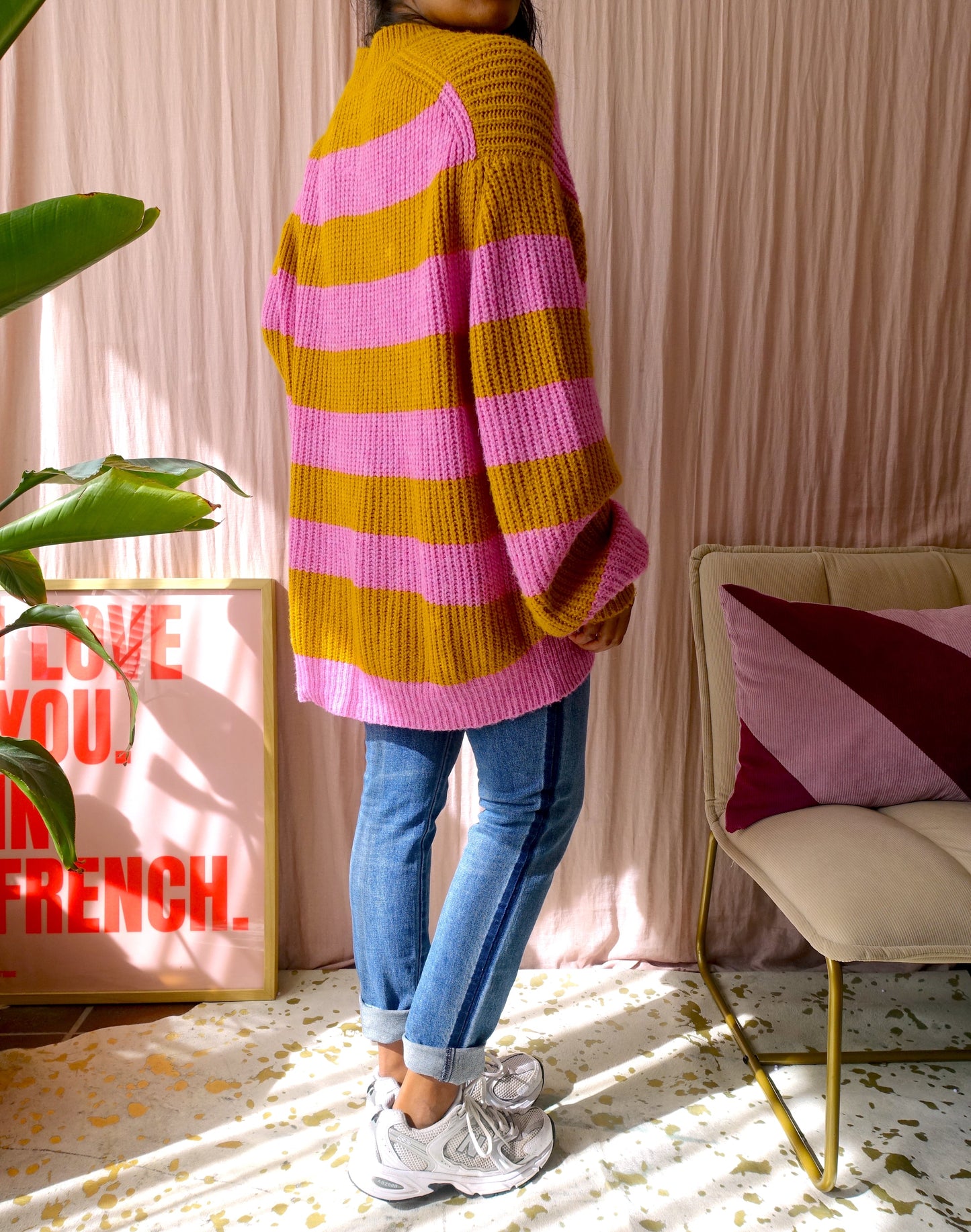Blake Seven oversized striped knit oker / roze