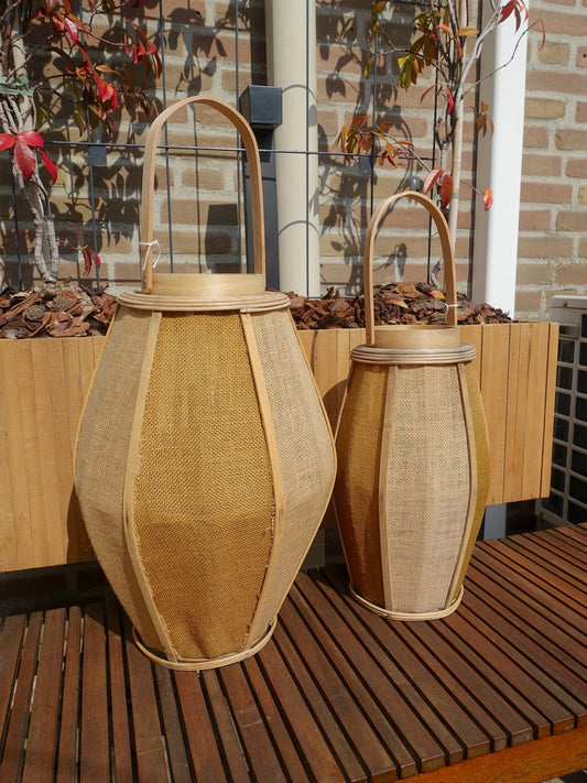 Jute lantaarns set/2 natural oak