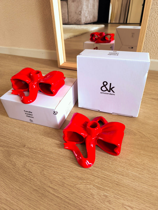 &Klevering ribbon candle holder red