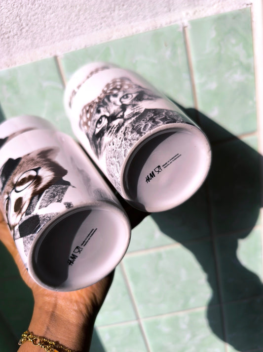 H&M home large animal print mugs wit - set van 4