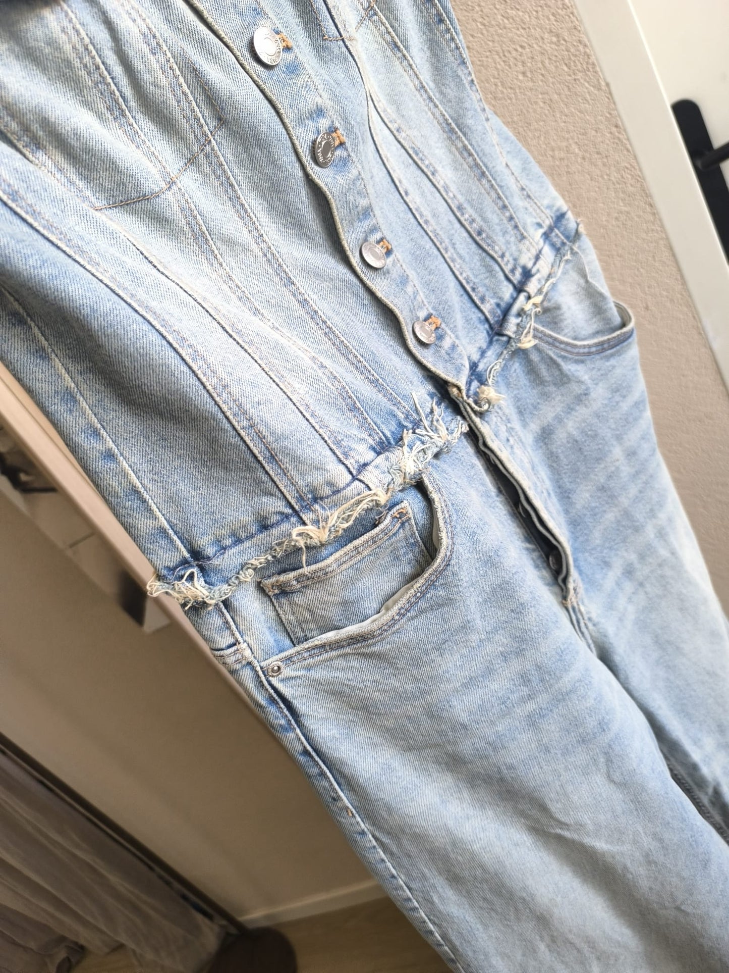 Zara denim wide leg jumpsuit worn look