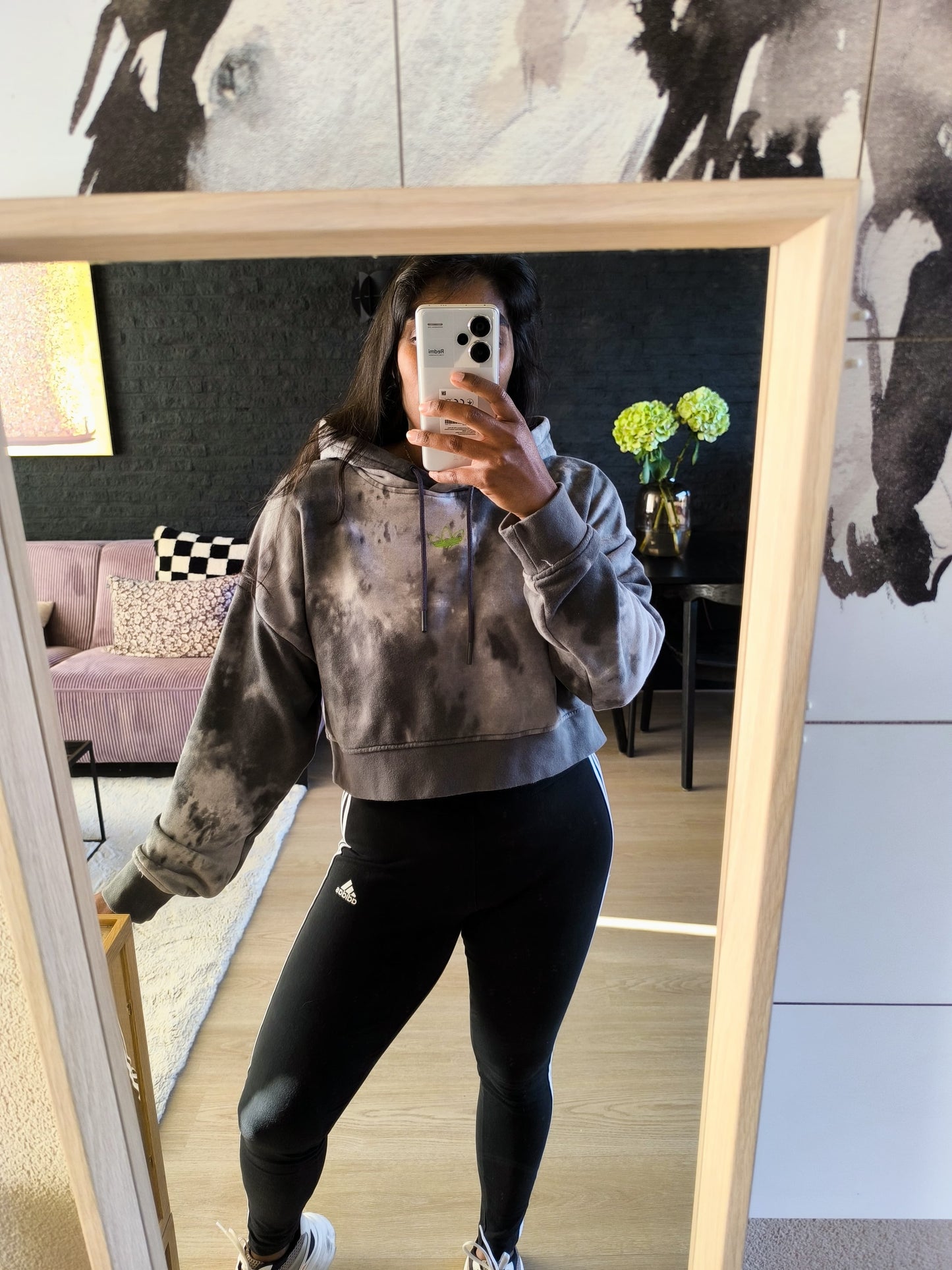 Adidas firebird cropped hoodie tie dye print