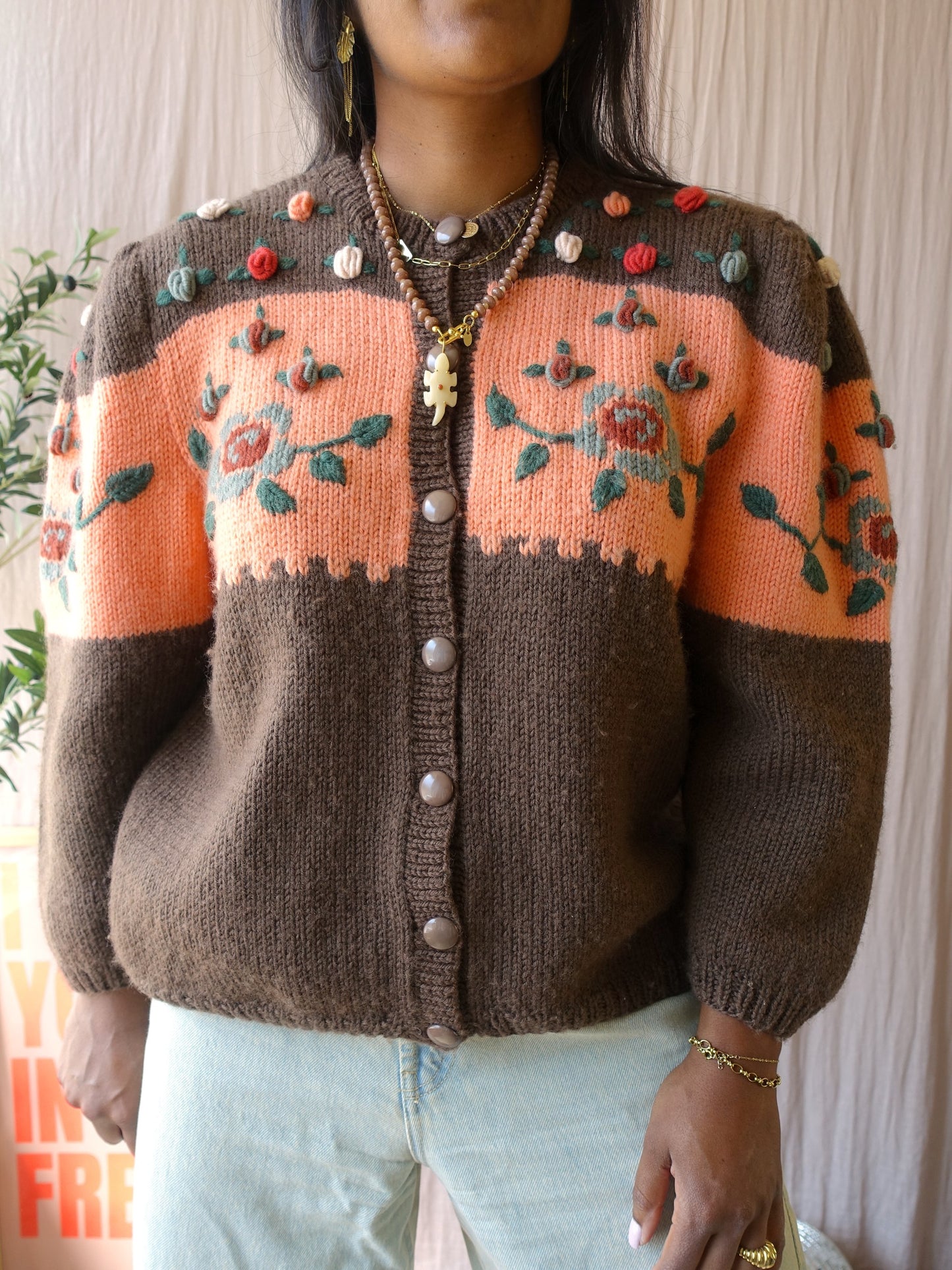 Vintage exclusive wool cardigan chocolate brown