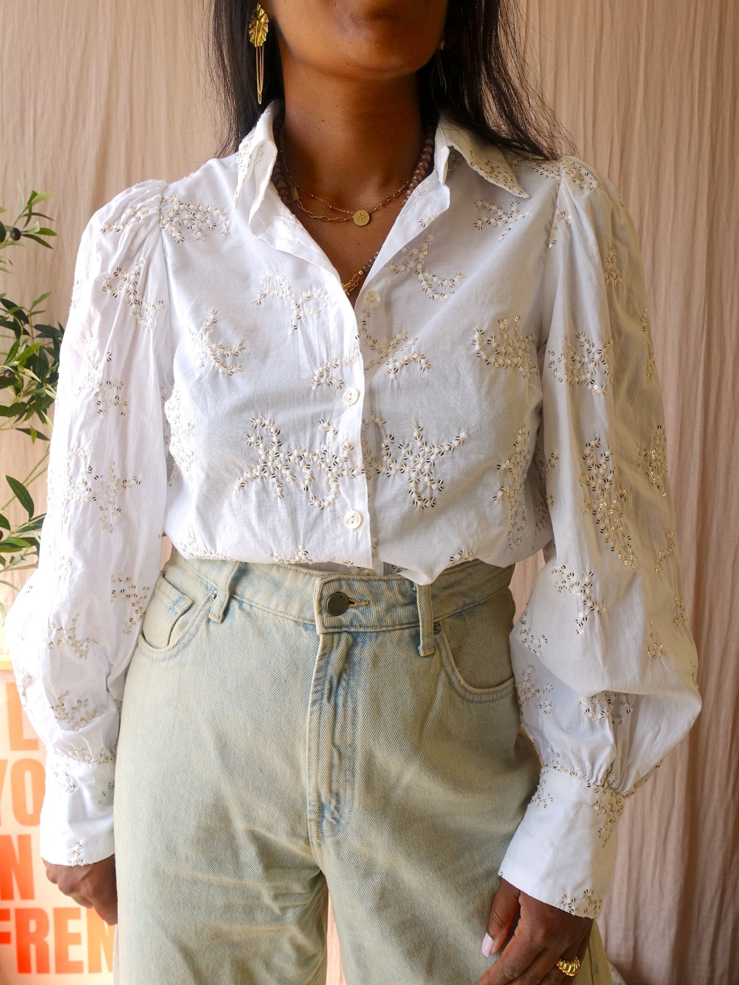 Nukus cotton & sequin blouse crisp white