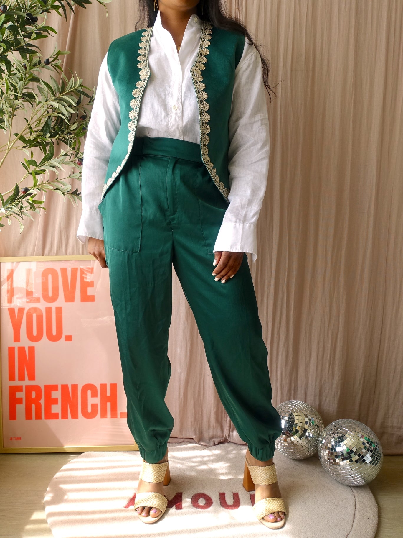 Poppy the Label velvet gilet emerald