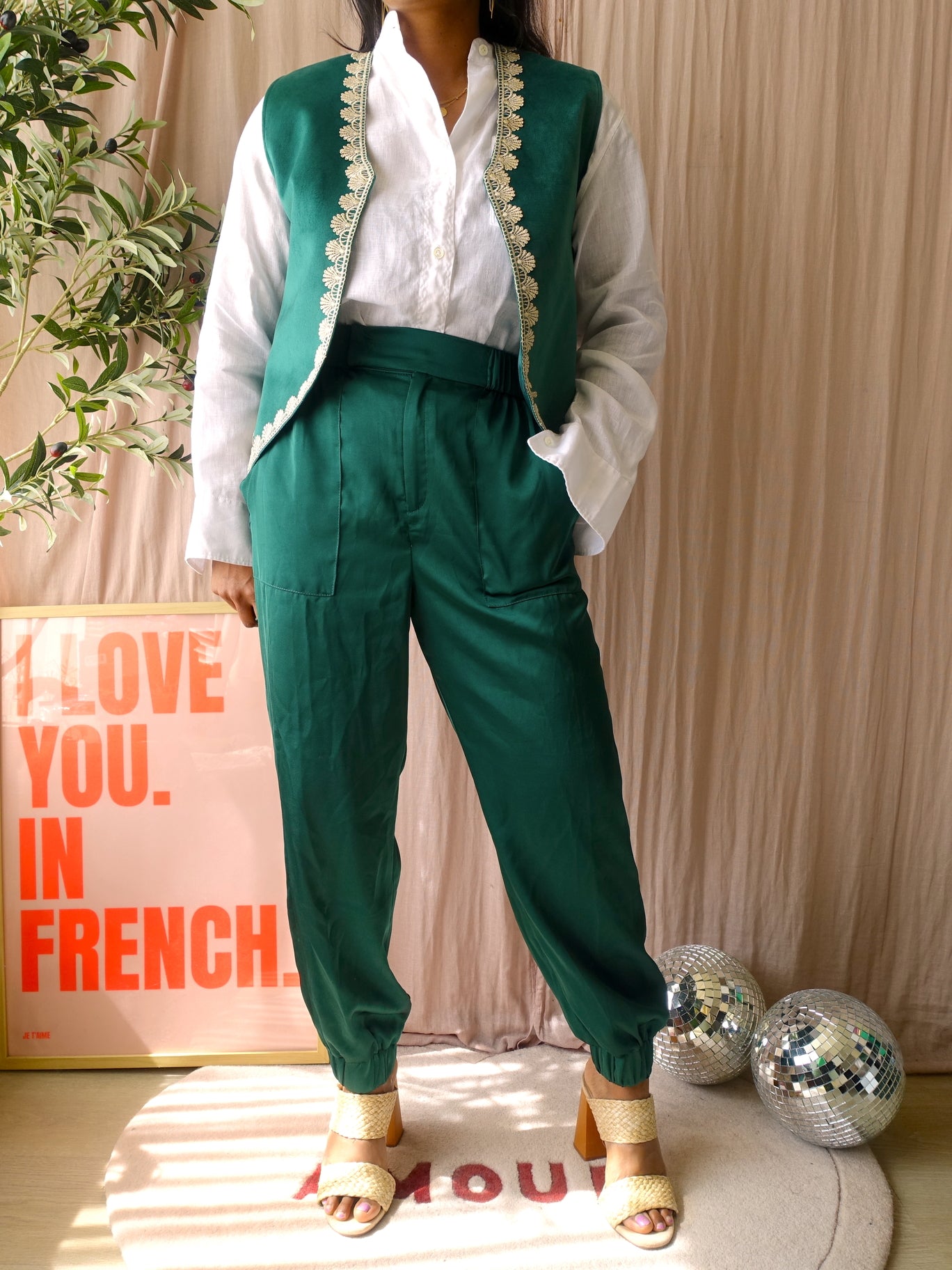 Poppy the Label velvet gilet emerald