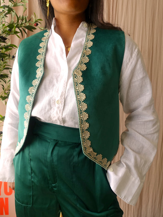 Poppy the Label velvet gilet emerald
