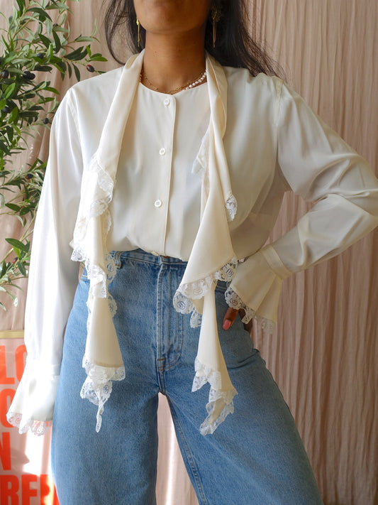 Vintage exclusive elegance boutique silk blouse ecru